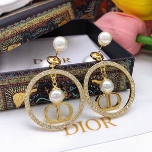 Dior Gold and White Pearl Earrings